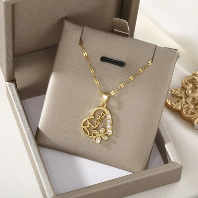 Европейска и американска любов пеперуда азбука МАМА висулка колие за жени личност любов цвят циркон бижута за деня на майката