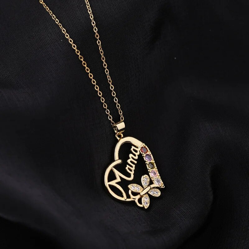 Европейска и американска любов пеперуда азбука МАМА висулка колие за жени личност любов цвят циркон бижута за деня на майката