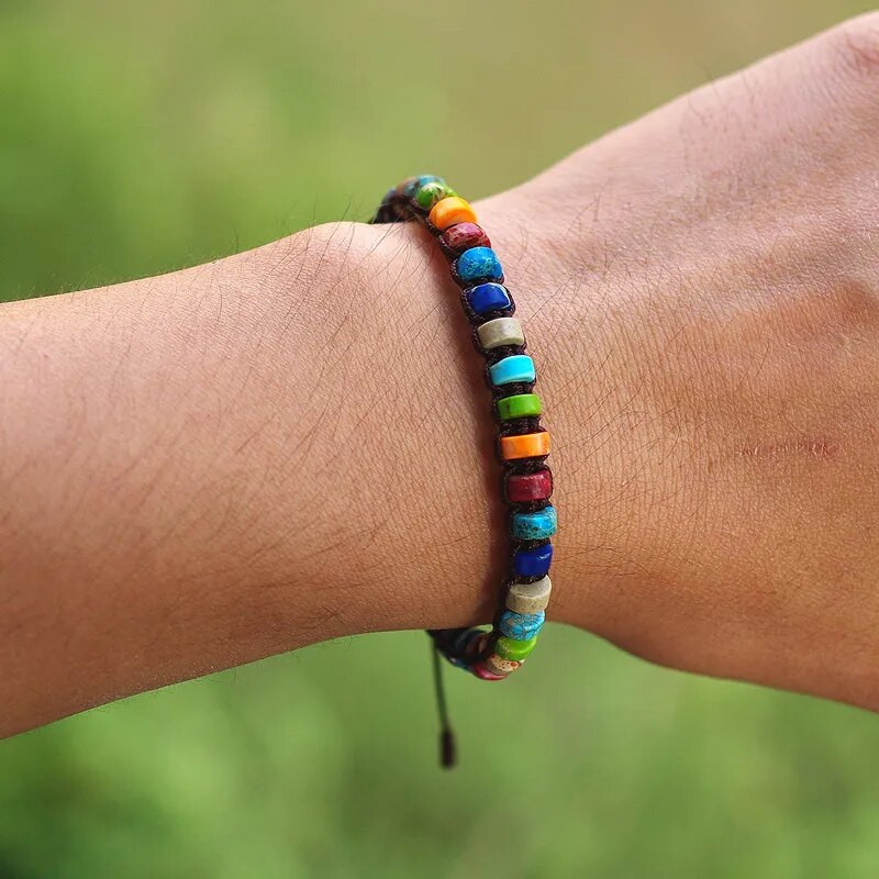 6 * 4 mm-es gyöngyök 7 csakra karkötő barkács kézzel készített szövött karkötő természetes kő Boho jóga báj karkötő női divat ékszerek ajándékok