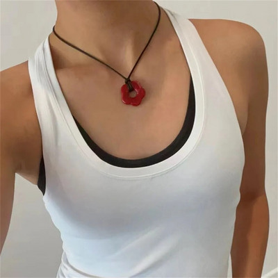 Колие с висулка с цветно цвете за жени Подарък за приятелка Harajuku Resin Plum Blossom Choker Anniversary Y2K Jewelry Trend 2023