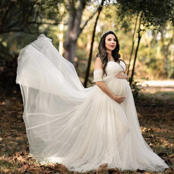 Рокля за бременни с отворени рамене за фотосесия Дантелена рокля за бременни Дълга макси рокля Рокля за бременни Реквизит за снимки Фотосесия