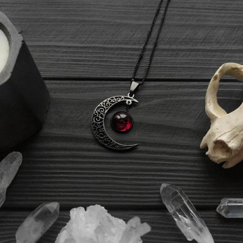 Κολιέ γοτθικού μισοφέγγαρου σε σκούρο στυλ Κόκκινο μενταγιόν Wiccan Witch Style Macabre Amulet Halfmoon Luna Χειροποίητο Γυναικείο κόσμημα