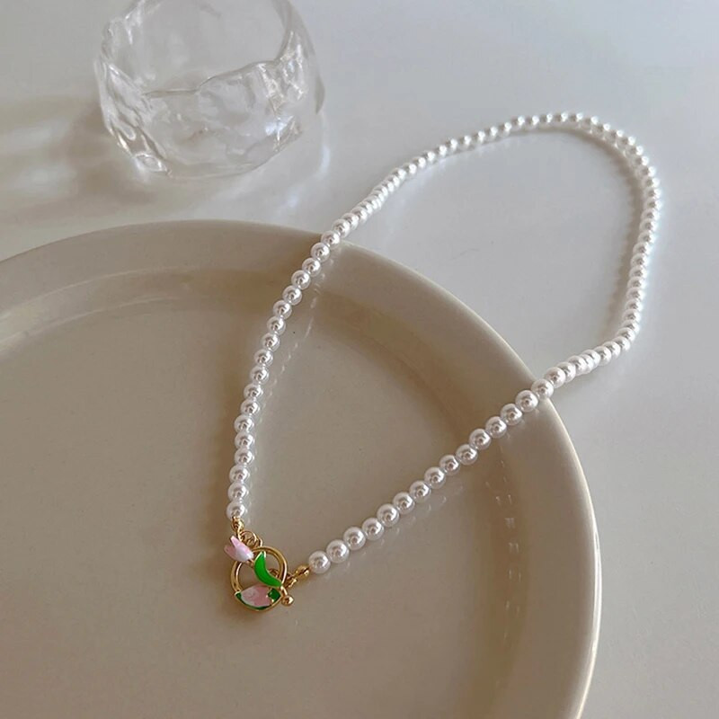 Nova moda, delikatne biserne ogrlice od tulipana, ženski temperamentni dizajn, stariji osjećaj, slatka ogrlica, nakit za zabave, darovi