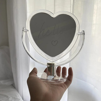 Ново акрилно двустранно огледало за грим, козметично огледало във формата на сърце, прозрачна основа, домашна спалня, настолно огледало за грим