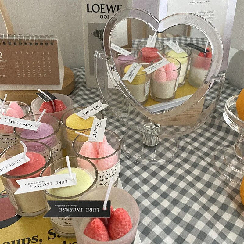 Jauns akrila divpusējas kosmētikas spogulis sirds formas kosmētiskais spogulis caurspīdīgs pamats mājas guļamistabai darbvirsmai