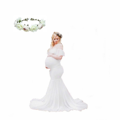 Nāras grūtnieču kleitas fotosesijai grūtniecēm Grūtnieču kleitas fotografēšanai Sexy off pleciem maksi grūtnieču kleita