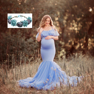 Nāras grūtnieču kleitas fotosesijai grūtniecēm Grūtnieču kleitas fotografēšanai Sexy off pleciem maksi grūtnieču kleita