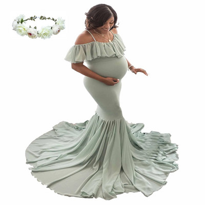 Nāras grūtnieču kleitas fotosesijai grūtniecēm Grūtnieču kleitas fotografēšanai Sexy off pleciem maksi grūtnieču kleita