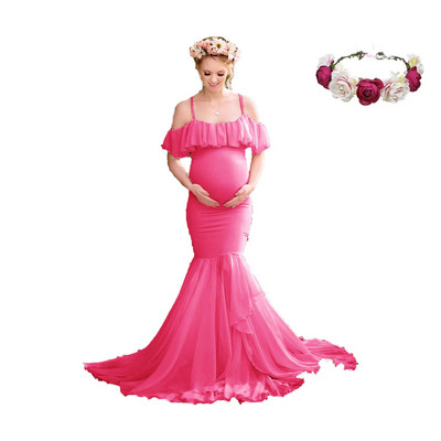 Nāras grūtnieču kleitas fotosesijai grūtniecēm Grūtnieču kleitas fotografēšanai Sexy off pleciem maksi grūtnieču kleita