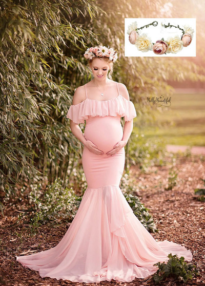 Nāras grūtnieču kleitas fotosesijai grūtniecēm Grūtnieču kleitas fotografēšanai Sexy off pleciem maksi grūtnieču kleita