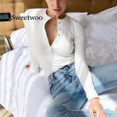 Női bézs fekete hosszú ujjú bodyk gombok karcsú nadrágok női szexi V nyakú kötött bodyk