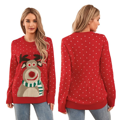 Rudens un ziemas sieviešu Ziemassvētku džemperis silts ar garām piedurknēm kažokādas apkakles džemperis Ziemeļbrieža apdrukas džemperis džemperis karikatūra