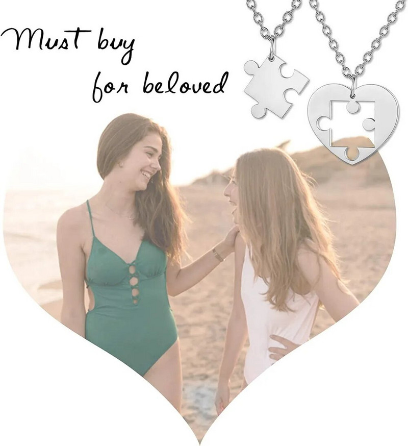 Új design szerelmes rejtvény pár nyaklánc hip hop punk szív alakú pár varrott nyaklánc nőknek Barátság ékszer 2 db/készlet