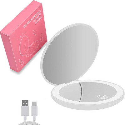 Μίνι φορητός αναδιπλούμενος καθρέφτης ταξιδιού Φωτιστικός καθρέφτης μακιγιάζ LED Συμπαγής καθρέφτης 10X μεγέθυνση 2 όψεων Beauty Makeup Στρογγυλός καθρέφτης