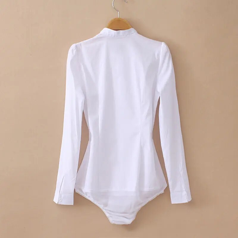 Elegants sieviešu bodijs ar garām piedurknēm, baltas blūzes sievietēm, biroja darba krekls, moderns kombinezons korejiešu dizaina rombos 2020. gada rudens