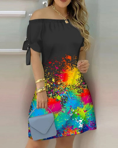 Terhes nők váll nélküli kismama ruha Szexi rövid ujjú csokornyakkendő csíkos virágmintás Terhesruhák Alkalmi bő ruha