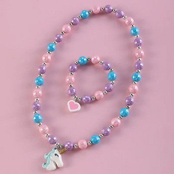Makersland Children Sweet Necklace Гривни Комплект Сладка висулка Pink Purple Beaded Girls Necklace Beads Направи си сам бижута на едро