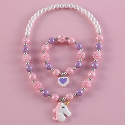 Makersland Children Sweet Necklace Гривни Комплект Сладка висулка Pink Purple Beaded Girls Necklace Beads Направи си сам бижута на едро