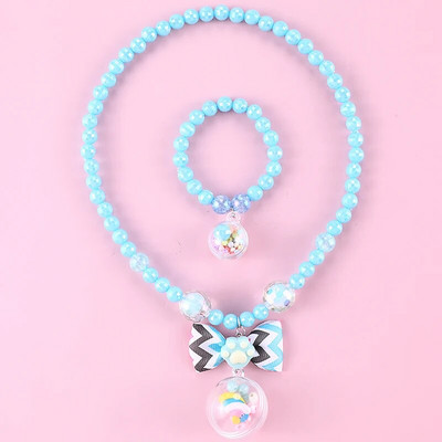 Makersland Dječja slatka ogrlica, set narukvica, slatki privjesak, ružičasto ljubičaste perle, ogrlice za djevojčice, perle, DIY nakit, veleprodaja