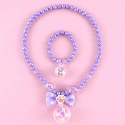 Makersland Dječja slatka ogrlica, set narukvica, slatki privjesak, ružičasto ljubičaste perle, ogrlice za djevojčice, perle, DIY nakit, veleprodaja