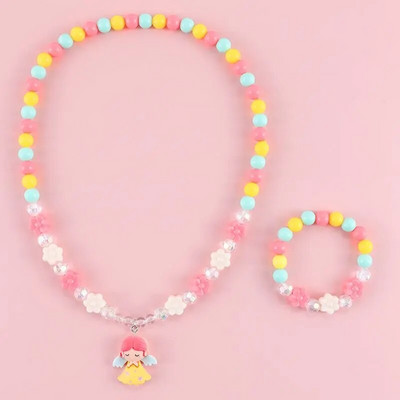Makersland Dječja slatka ogrlica, set narukvica, slatki privjesak, ružičasto ljubičaste perle, ogrlice za djevojčice, perle, DIY nakit, veleprodaja