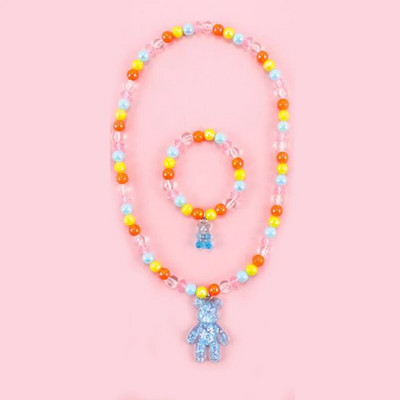 Makersland Dječja slatka ogrlica, set narukvica, slatki privjesak, ružičasto ljubičaste perle, ogrlice za djevojčice, perle, DIY nakit, veleprodaja