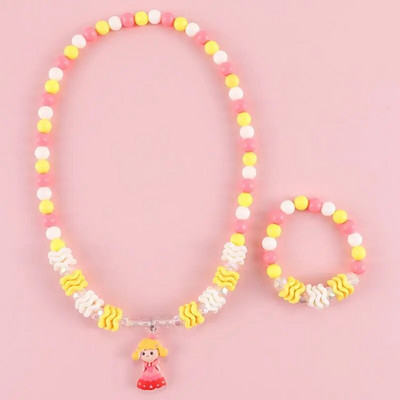 Makersland Dječja slatka ogrlica, set narukvica, slatki privjesak, ružičasto ljubičaste perle, ogrlice za djevojčice, perle, DIY nakit, veleprodaja