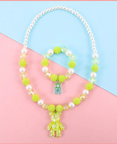 Makersland Dječja slatka ogrlica, set narukvica, slatki privjesak, ružičasto ljubičaste perle, ogrlice za djevojčice, perle, DIY nakit, veleprodaja