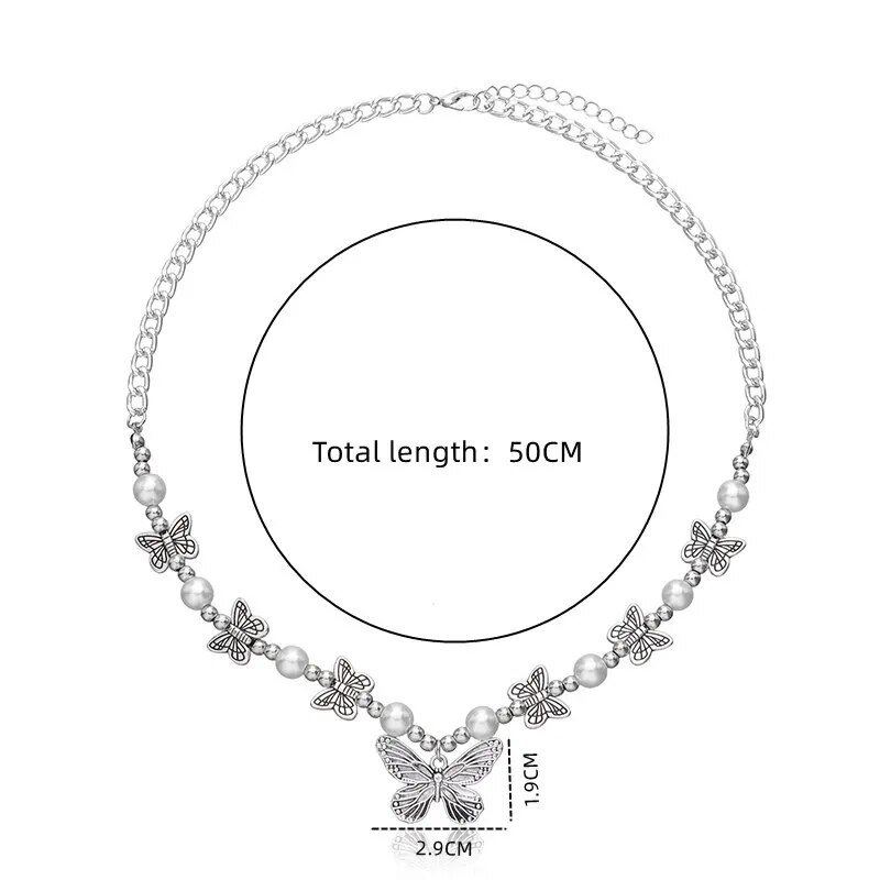 2 vnt antikvariniai sidabru dengti karoliai vintažinio stiliaus drugelių serijos rankų darbo styginiai iš dirbtinių perlų trumpo megztinio grandinėlė