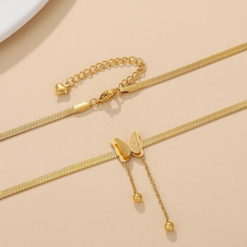 Jauna modes pušķu tauriņu kaklarota sievietēm Izsmalcināta nerūsējošā tērauda čūskas kaula ķēdes kaklarota kāzu ballītes rotaslietas dāvana