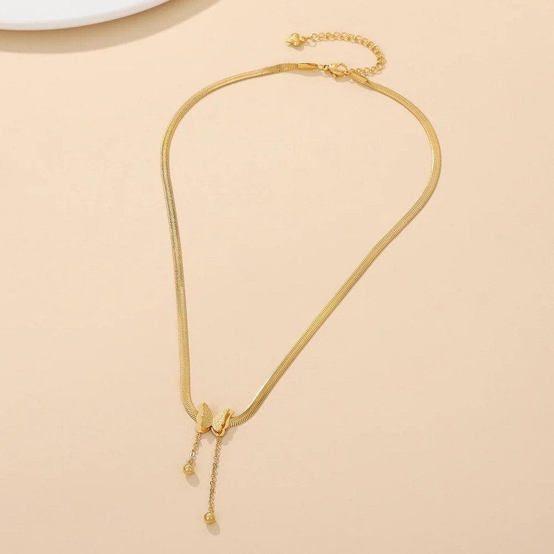 Jauna modes pušķu tauriņu kaklarota sievietēm Izsmalcināta nerūsējošā tērauda čūskas kaula ķēdes kaklarota kāzu ballītes rotaslietas dāvana