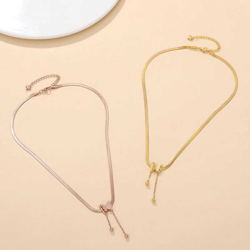 Jauna modes pušķu tauriņu kaklarota sievietēm Izsmalcināta nerūsējošā tērauda čūskas kaula ķēdes kaklarota kāzu ballītes rotaslietas dāvana