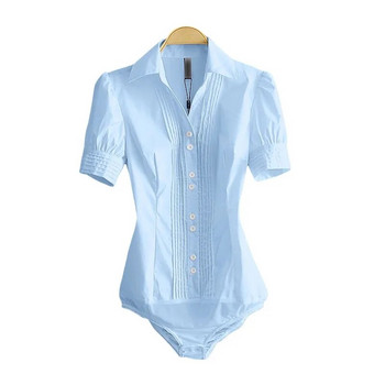 Monos Mujer Body Femme Fashion 2023 лято с къси ръкави Сини бодита Дамски бизнес работни ризи Офис дами Блузи с блузи