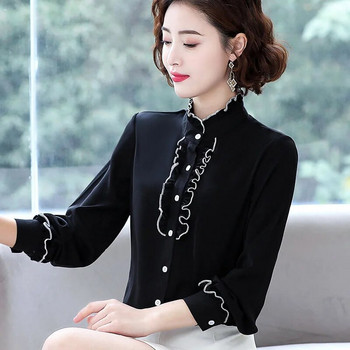 Ανοιξιάτικο σιφόν Κομψά γυναικεία κορμάκια Μακρυμάνικα Office Lady Button Up Μπλούζες Vintage Γυναικείες μπλούζες Camisas Para Mujer