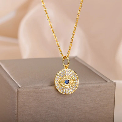 Madingi „Evil Eye“ karoliai moterims, nerūdijančio plieno aukso spalvos „Evil Eye“ pakabukų karoliai „Lucky Aesthetic Turkish Jewelry Femme“