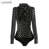 Novi elegantni bodi na točkice za 2023., ženske modne hlače s volanima i dugim rukavima, poslovni radni kombinezoni, uredske ženske bluze, košulje