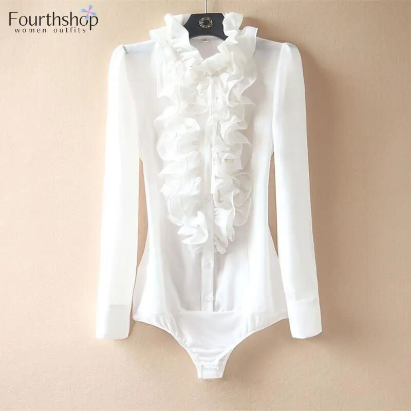 Novi elegantni bodi na točkice za 2023., ženske modne hlače s volanima i dugim rukavima, poslovni radni kombinezoni, uredske ženske bluze, košulje