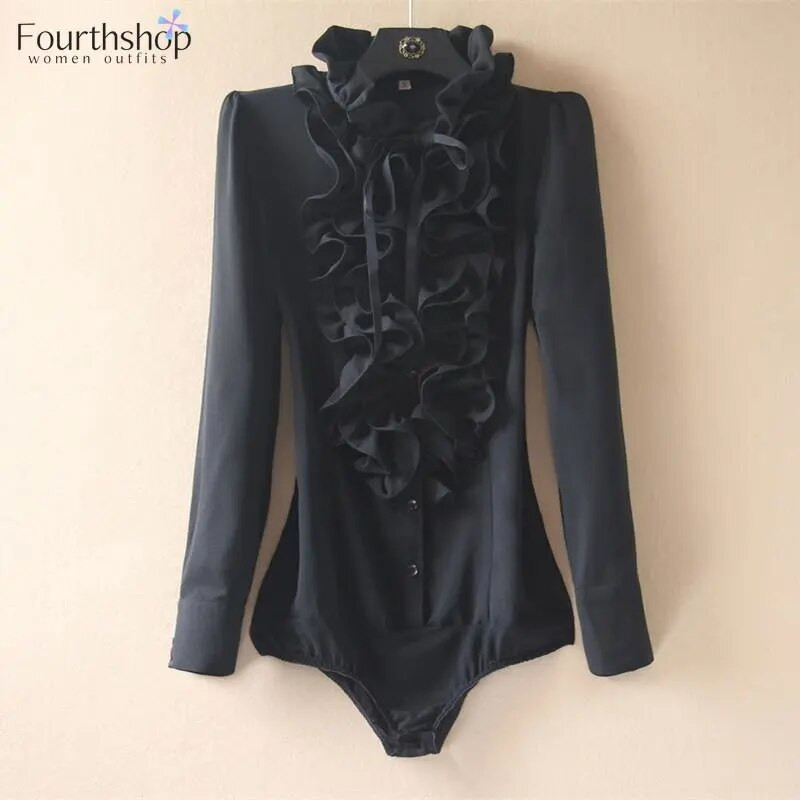 Novi elegantni bodi na točkice za 2023., ženske modne hlače s volanima i dugim rukavima, poslovni radni kombinezoni, uredske ženske bluze, košulje