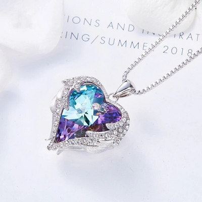 Modna jednostavna kreativna ogrlica s oceanskim srcem Izvrsno srce anđeoska krila šareni kristalni privjesak visokokvalitetni darovi za djevojčice