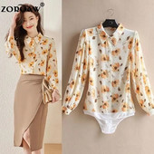 Crne košulje dugih rukava s printom za žene Proljeće Novi dizajn Moda Svečane retro šifonske bluze Radne majice za uredske dame