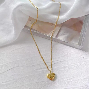 1 τμχ Κολιέ σε χρυσό χρώμα Ms Simple Fashion Καρδιά με ροδακινί χαραγμένο Love Collarbone Chain γιορτινά δώρα