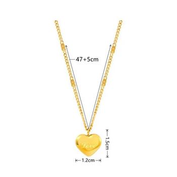 1 τμχ Κολιέ σε χρυσό χρώμα Ms Simple Fashion Καρδιά με ροδακινί χαραγμένο Love Collarbone Chain γιορτινά δώρα
