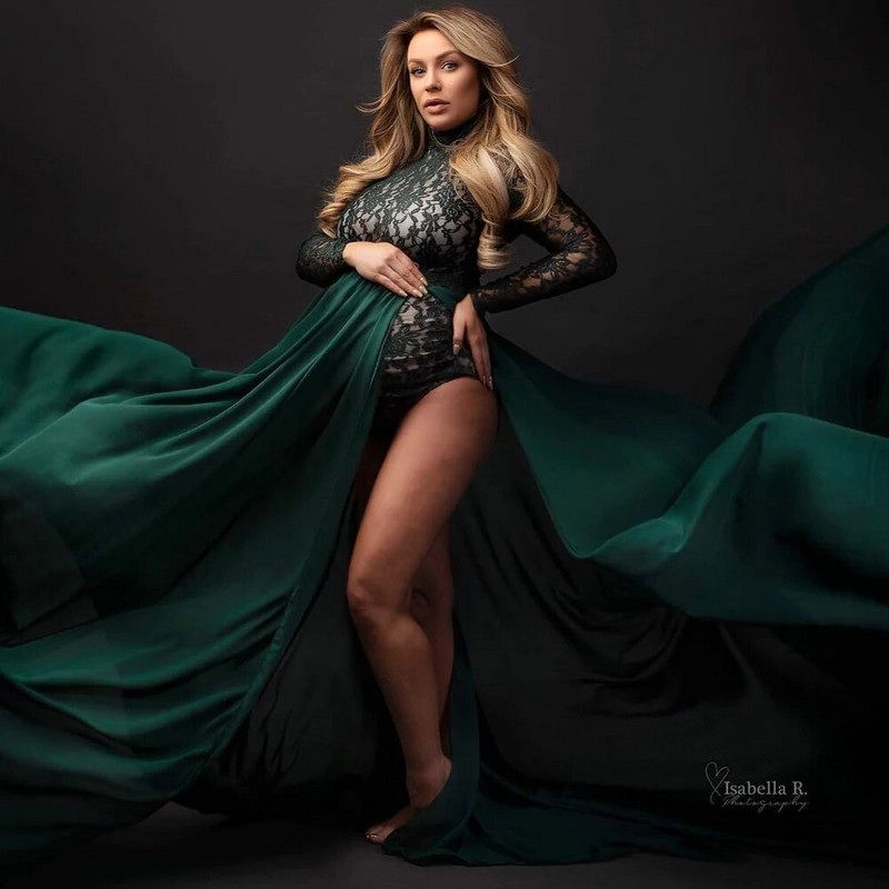 Rekviziti za trudničke fotografije Haljina Rastezljivi bodi od čipke Suknja s prorezom od šifona sa strane za fotografiranje Dodaci za trudnice