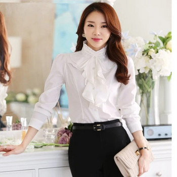 Ανοιξιάτικο σιφόν γραφείο Γυναικείο πουκάμισο με κουμπιά Κορεατικά μακρυμάνικα βολάν Γυναικεία πουκάμισα Λευκά Vintage γυναικεία μπλουζάκια Camisas Mujer