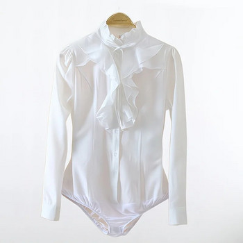 Пролетна шифонена офис дамска риза с копчета Корейски ризи с дълъг ръкав и волани Дамски ризи Бели ретро дамски топове Camisas Mujer