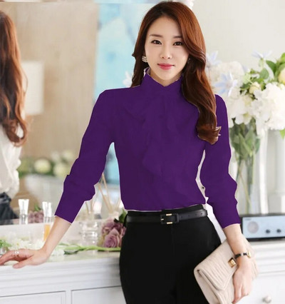 Proljetna šifonska uredska ženska košulja na kopčanje Korejska ženska košulja dugih rukava s volanima Bijele vintage ženske majice Camisas Mujer