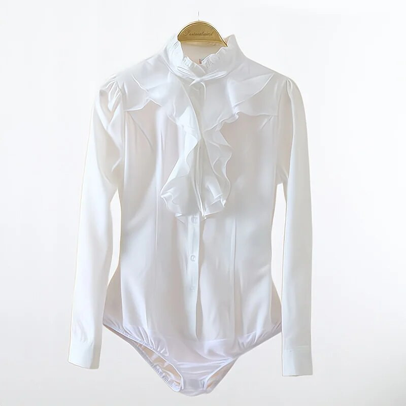 Proljetna šifonska uredska ženska košulja na kopčanje Korejska ženska košulja dugih rukava s volanima Bijele vintage ženske majice Camisas Mujer