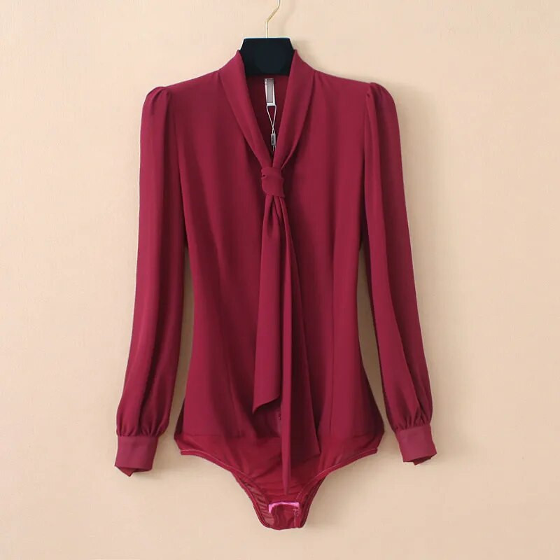 2021-es elegáns sifon body, női lámpás hosszú ujjú csokornyakkendő, irodai munka női felsők és blúzok, női alakos ing
