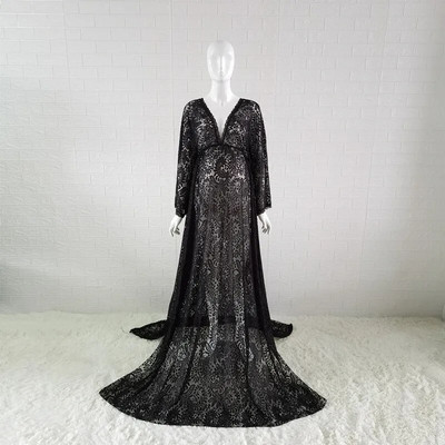 Boemska čipkana fotografija za trudnice Duge haljine Prorez sa strane Fotografija odjeće za trudnice Duga haljina Prozirna