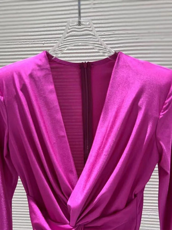 VGH Solid Folds Twist Sexy Bodysuit for Women V-образно деколте, дълъг ръкав, висока талия, тънки темпераментни бодита Дамско модно облекло